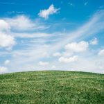 landscape of grass field under blue sky